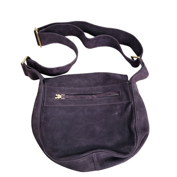 ALC Womens Single Strap Suede Leather Flap Medium Shoulder Handbag Purple - Picture 2 of 10